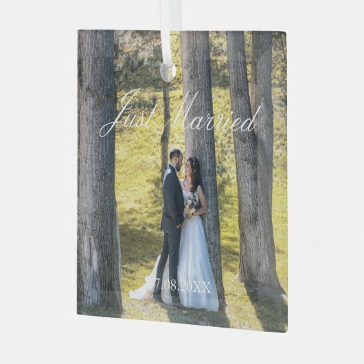 Gewoon gehuwde foto glas ornament (Voorkant links)