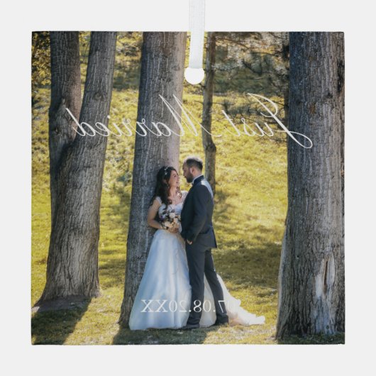 Gewoon gehuwde foto glas ornament (Achterkant)