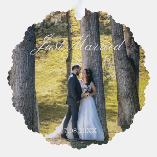 Gewoon gehuwde foto ornament kaart (Achterkant)