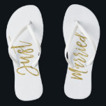 Gewoon gehuwde gouden Teenslippers met olieramp<br><div class="desc">Gewoon gehuwde Faux Gold Foil Typografie Bride Beach of Destination WeddenTeenslippers</div>