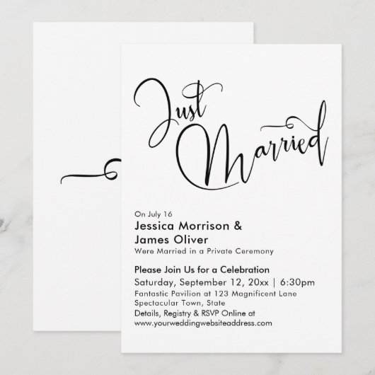 Gewoon gehuwde legant-kalligrafie in zwart-wit kaart (Voorkant / Achterkant)