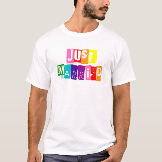 Gewoon gehuwde LGBT LGBTQ Rainbow Flag Typografie T-shirt (Voorkant)
