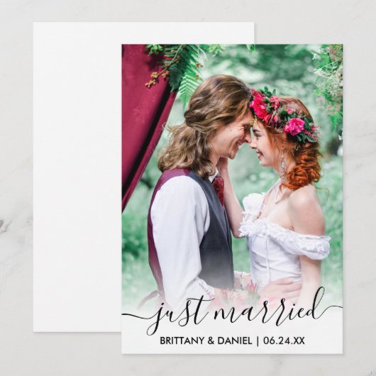 Gewoon gehuwde Modern Trendy Script Overlay Kaart (Voorkant / Achterkant)