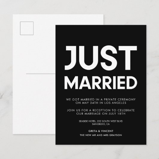 Gewoon gehuwde Modern trouwaankondiging Briefkaart (Voorkant / Achterkant)