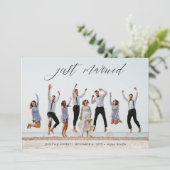 Gewoon gehuwde moderne kalligrafie Foto bruiloft Aankondiging (Staand voorkant)