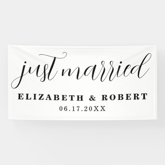 Gewoon gehuwde moderne legante Pas getrouwd bruilo Spandoek (Horizontaal)
