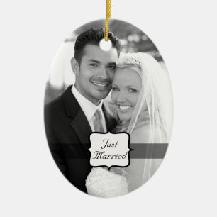 Gewoon gehuwde Ovale Foto Ornament Black & White
