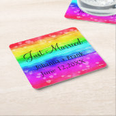 Gewoon gehuwde regenboog kartonnen onderzetters (Schuin)