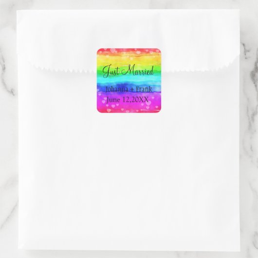 Gewoon gehuwde regenboog vierkante sticker (Tas)