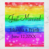 Gewoon gehuwde regenboog wijn etiket (Enkel label)