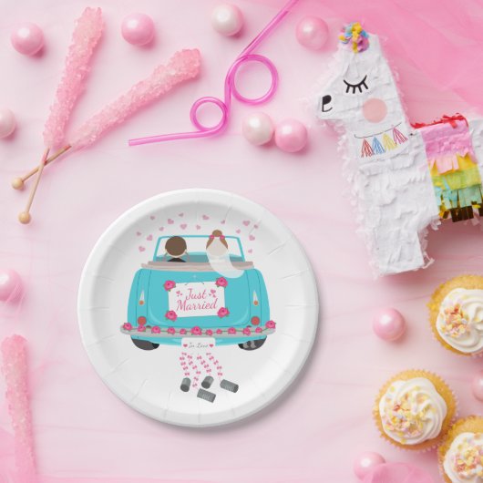 Gewoon gehuwde roze bruinbruidbruinbruidbruinbruin papieren bordje (Feest)