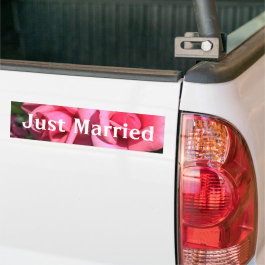 Gewoon gehuwde roze roze roze bloemen bumper stick bumpersticker (Op Truck)