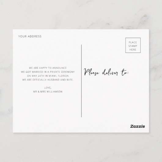 gewoon gehuwde simpele trouwaankondiging briefkaart (Achterkant)