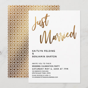 Gewoon gehuwde Typografie Gold Wedding Reception Kaart