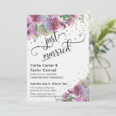 Gewoon gehuwde Typografie Wildflower Gold Confetti Kaart (Staand voorkant)
