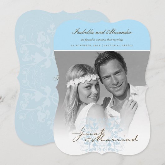 Gewoon gehuwde Vlourish Wedding Foto Aankondiging (Voorkant / Achterkant)