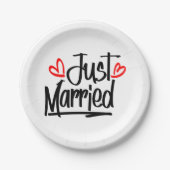 Gewoon gehuwde zwarte en witte bruiloft aankondigi papieren bordje (Voorkant)