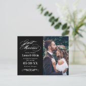 Gewoon gehuwde zwarte en witte bruine bruiloft Fot Aankondigingskaart (Staand voorkant)