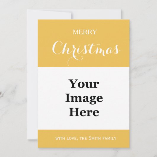 Gewoon gele familiefoto vrolijk kerstfeest feestdagenkaart (Voorkant)