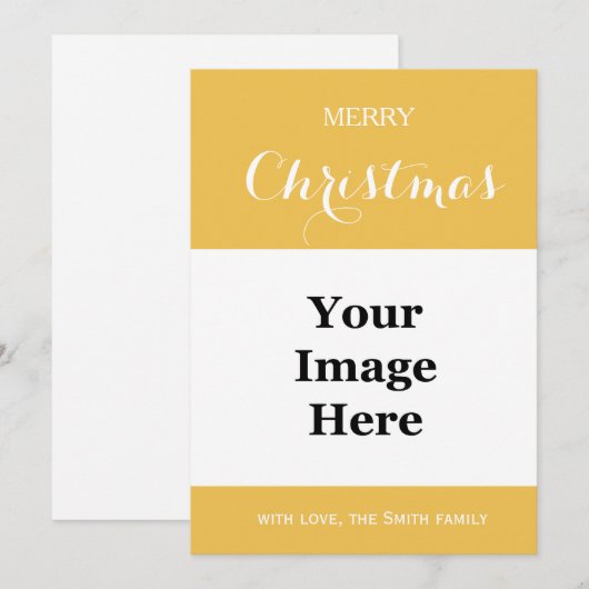 Gewoon gele familiefoto vrolijk kerstfeest feestdagenkaart (Voorkant / Achterkant)