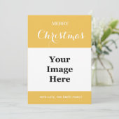 Gewoon gele familiefoto vrolijk kerstfeest feestdagenkaart (Staand voorkant)