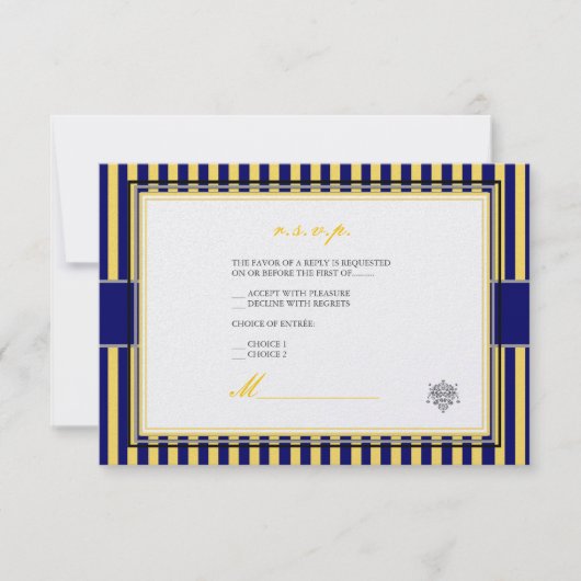 Gewoon gele + marinesblauwe strepen rsvp-uitnodigi RSVP kaartje (Voorkant)