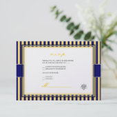 Gewoon gele + marinesblauwe strepen rsvp-uitnodigi RSVP kaartje (Staand voorkant)