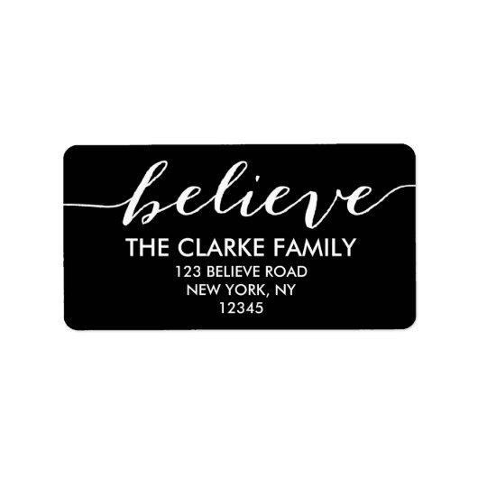 Gewoon geloven zwart wit vakantie groet etiket (Voorkant)
