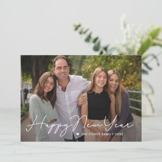 Gewoon geschreven Happy New Year fotokaart Feestdagenkaart (Staand voorkant)
