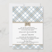 Gewoon gespeeld Blauw & Tan met Monogram bruiloft Kaart (Voorkant)