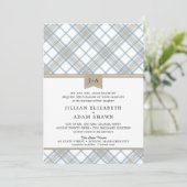 Gewoon gespeeld Blauw & Tan met Monogram bruiloft Kaart (Staand voorkant)