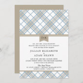 Gewoon gespeeld Blauw & Tan met Monogram bruiloft Kaart (Voorkant / Achterkant)