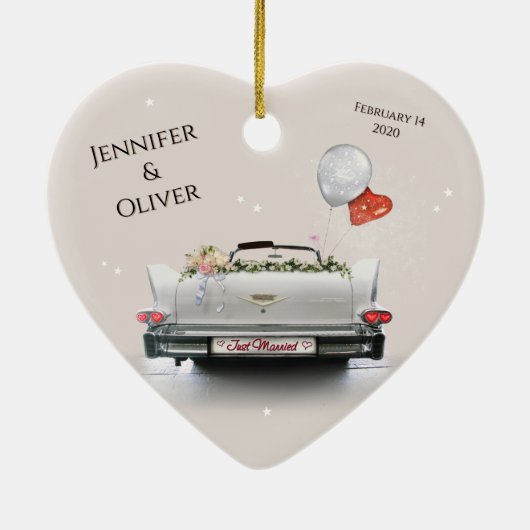 Gewoon getrouwd (aanpasbaar) keramisch ornament (Achterkant)