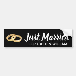 Gewoon getrouwd Black White Gold Wedding Rings Nam Bumpersticker