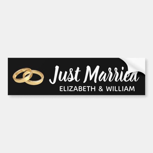 Gewoon getrouwd Black White Gold Wedding Rings Nam Bumpersticker (Voorkant)