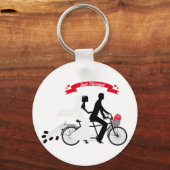 Gewoon getrouwd bruid en bruin op tandem fiets sleutelhanger (Voorkant)