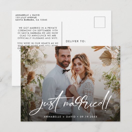 Gewoon getrouwd Elegant Briefkaart voor het bruilo (Voorkant / Achterkant)