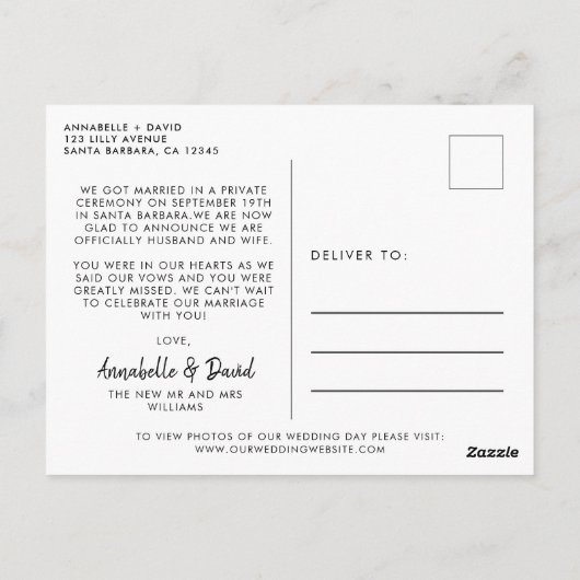 Gewoon getrouwd Elegant Briefkaart voor het bruilo (Achterkant)