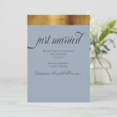 Gewoon getrouwd Elegant Faux Gold Grey Blue Aankondiging (Staand voorkant)