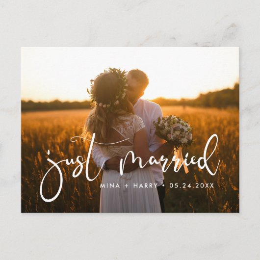 Gewoon getrouwd Elegant romantische trouwfoto Briefkaart (Voorkant)