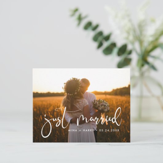 Gewoon getrouwd Elegant romantische trouwfoto Briefkaart (Staand voorkant)