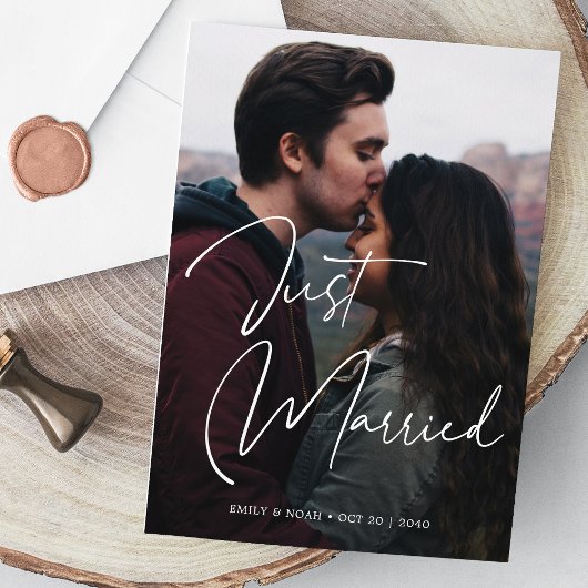 Gewoon getrouwd Elegante hand belettering bruiloft Aankondiging