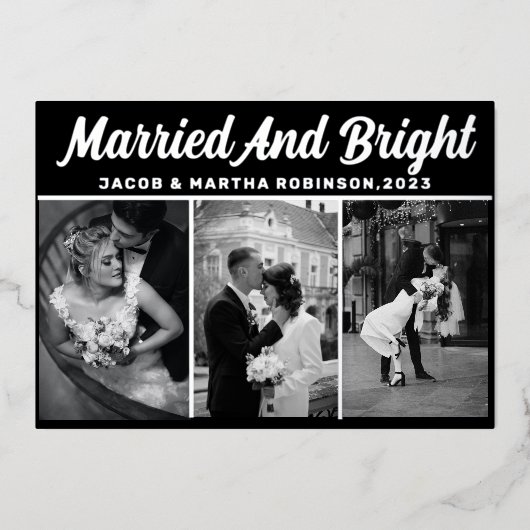 Gewoon getrouwd en heldere Pas getrouwd foto Kerst Folie Feestdagenkaart (Voorkant)