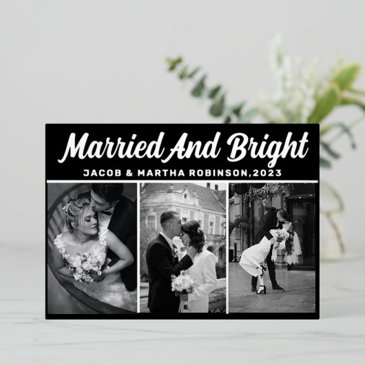 Gewoon getrouwd en heldere Pas getrouwd foto Kerst Folie Feestdagenkaart (Staand Voorkant)