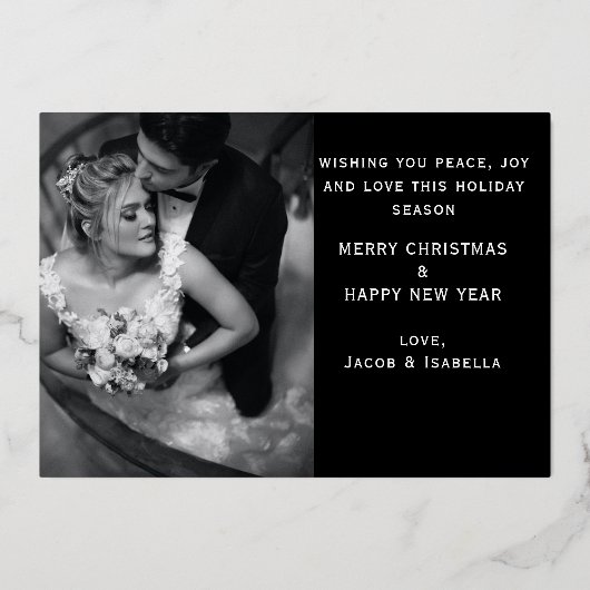 Gewoon getrouwd en heldere Pas getrouwd foto Kerst Folie Feestdagenkaart (Achterkant)