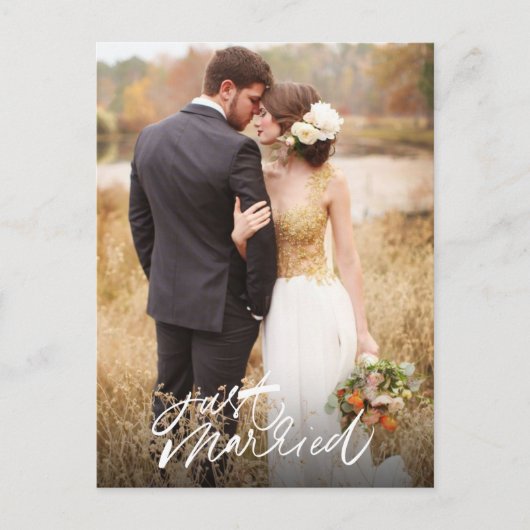 Gewoon getrouwd foto bruiloft dank u briefkaart (Voorkant)