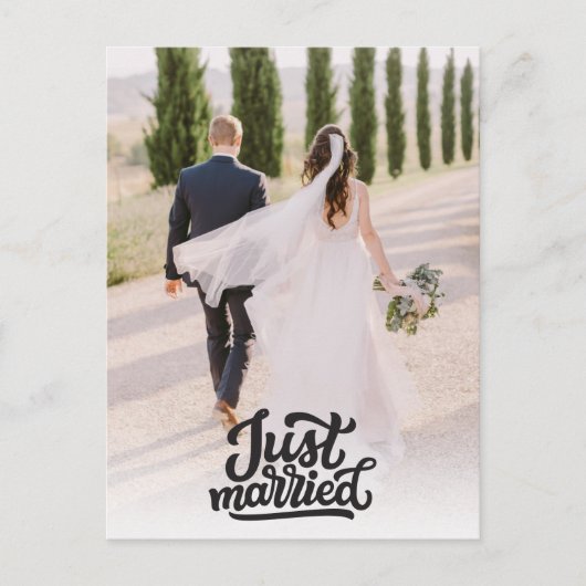 Gewoon getrouwd foto bruiloft dank u briefkaart (Voorkant)