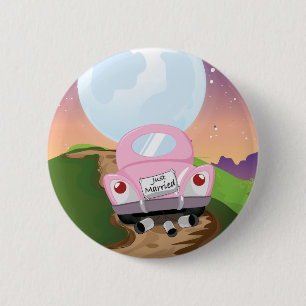 gewoon+getrouwd, getrouwd+auto,cartoon+huwelijk+au ronde button 5,7 cm