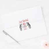 Gewoon getrouwd Giraffe zwart, rood bordeaux bruil Vierkante Sticker (Envelop)