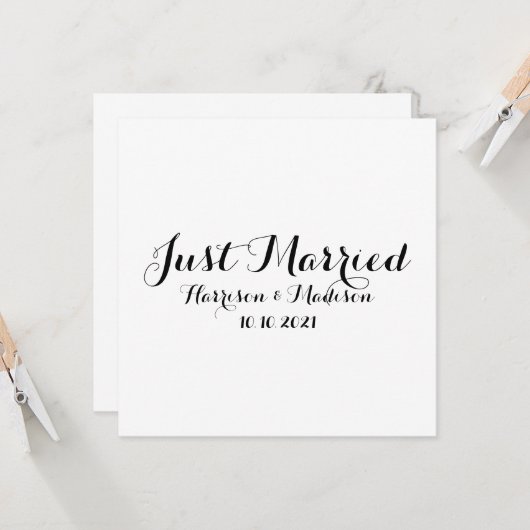 Gewoon getrouwd kalligrafie bruiloft aankondiging  (Voorkant / Achterkant in situ)